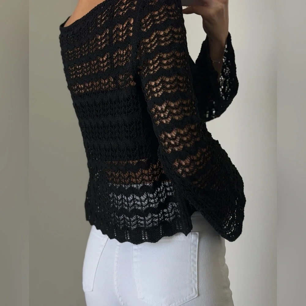 ZARA POINTELLE KNIT CROP TOP